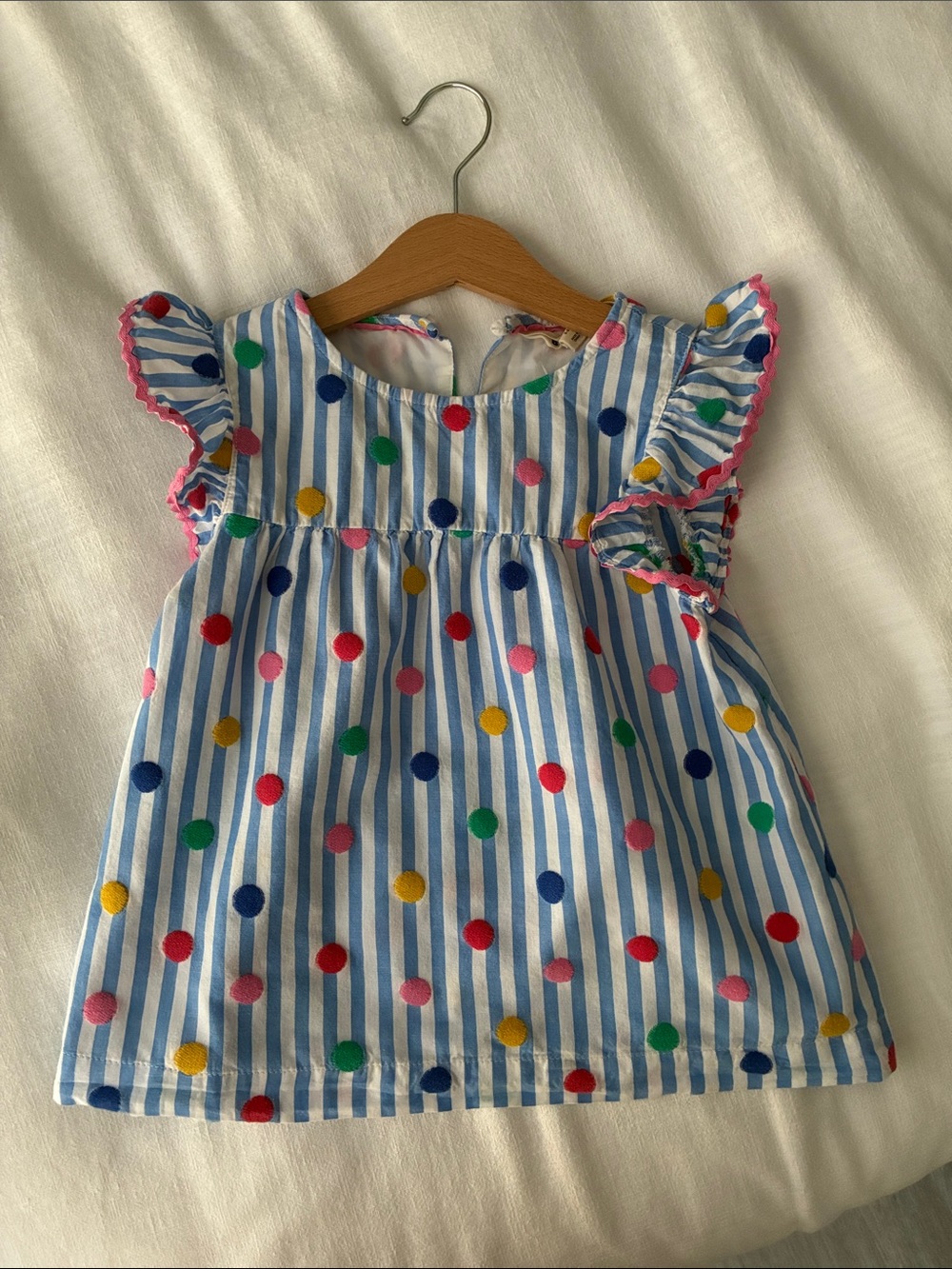 Mini Boden Girls Ruffle Sleeve Top Blouse Polka Dot Size 5-6 Years